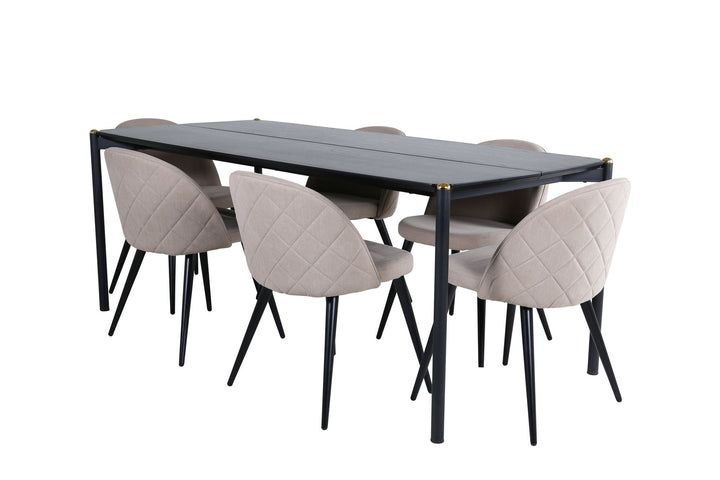 Venture Home Pelle Dining Table - Black / black Black+Velvet Stitches Chair - Black / Beige Fabric (Polyester linen )_6