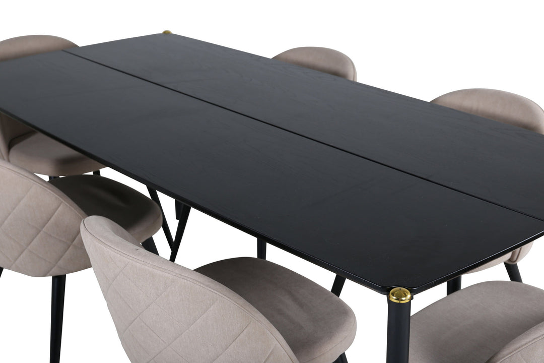 Venture Home Pelle Dining Table - Black / black Black+Velvet Stitches Chair - Black / Beige Fabric (Polyester linen )_6
