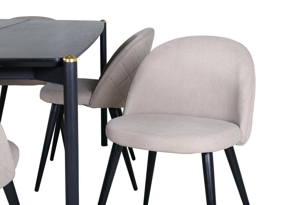 Venture Home Pelle Dining Table - Black / black Black+Velvet Stitches Chair - Black / Beige Fabric (Polyester linen )_6