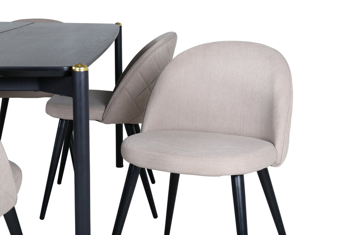 Venture Home Pelle Dining Table - Black / black Black+Velvet Stitches Chair - Black / Beige Fabric (Polyester linen )_6