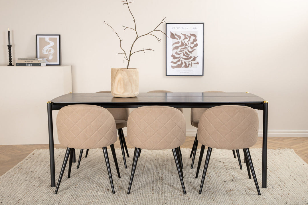 Venture Home Pelle Dining Table - Black / black Black+Velvet Stitches Chair - Black / Beige Fabric (Polyester linen )_6