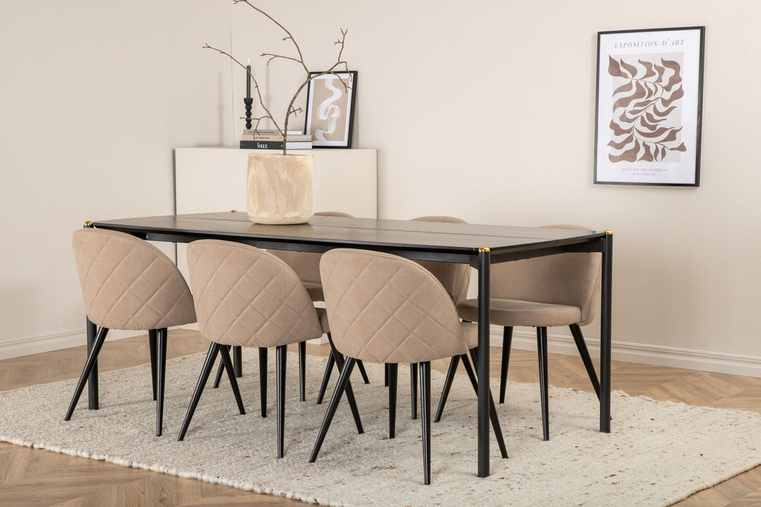 Venture Home Pelle Dining Table - Black / black Black+Velvet Stitches Chair - Black / Beige Fabric (Polyester linen )_6