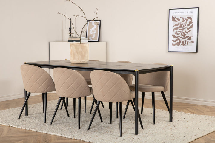 Venture Home Pelle Dining Table - Black / black Black+Velvet Stitches Chair - Black / Beige Fabric (Polyester linen )_6