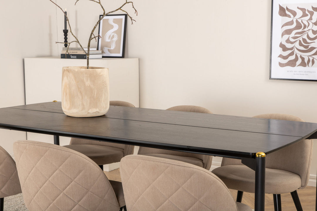 Venture Home Pelle Dining Table - Black / black Black+Velvet Stitches Chair - Black / Beige Fabric (Polyester linen )_6