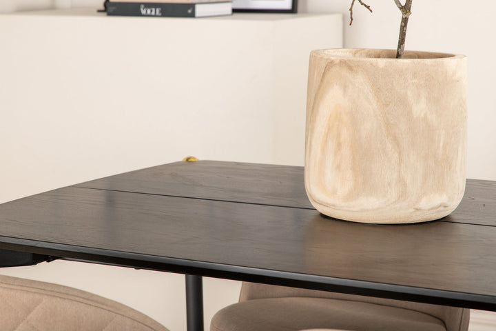 Venture Home Pelle Dining Table - Black / black Black+Velvet Stitches Chair - Black / Beige Fabric (Polyester linen )_6