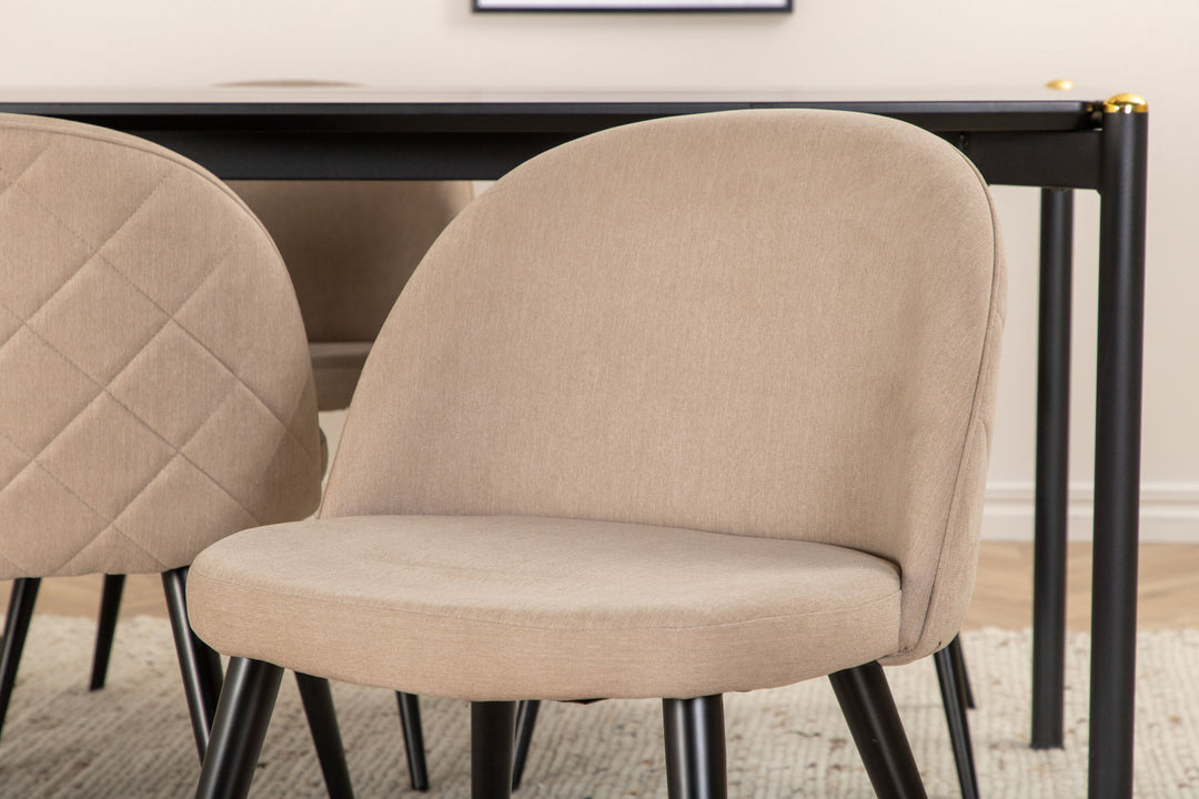 Venture Home Pelle Dining Table - Black / black Black+Velvet Stitches Chair - Black / Beige Fabric (Polyester linen )_6