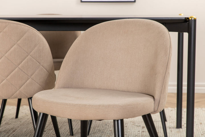 Venture Home Pelle Dining Table - Black / black Black+Velvet Stitches Chair - Black / Beige Fabric (Polyester linen )_6