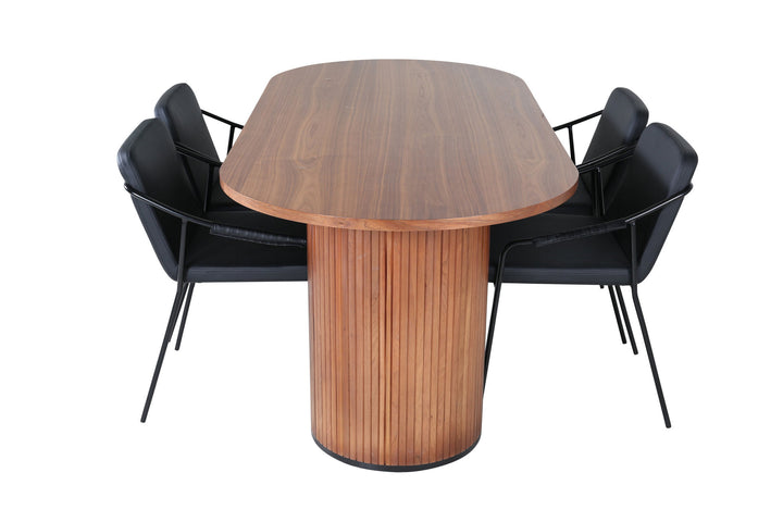 Venture Home Bianca Oval Dining Table - Walnut / Black Veneer+Tvist Chair - Black / Black PU_4