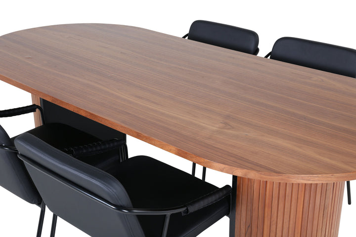 Venture Home Bianca Oval Dining Table - Walnut / Black Veneer+Tvist Chair - Black / Black PU_4