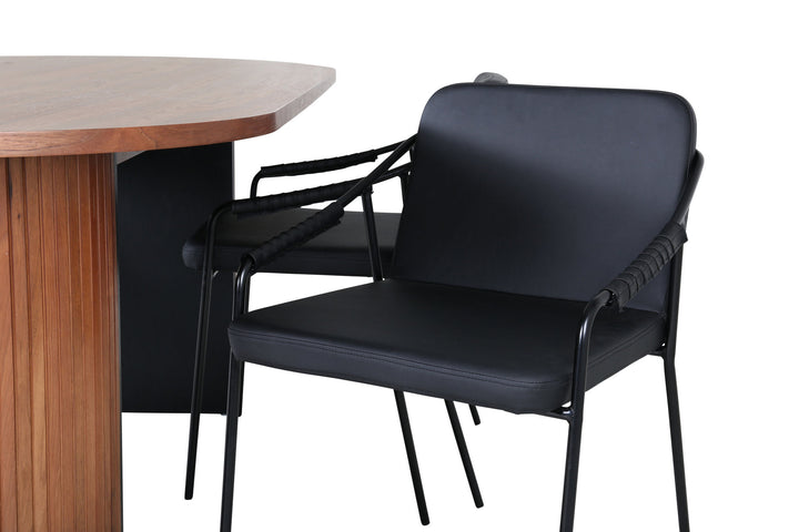 Venture Home Bianca Oval Dining Table - Walnut / Black Veneer+Tvist Chair - Black / Black PU_4