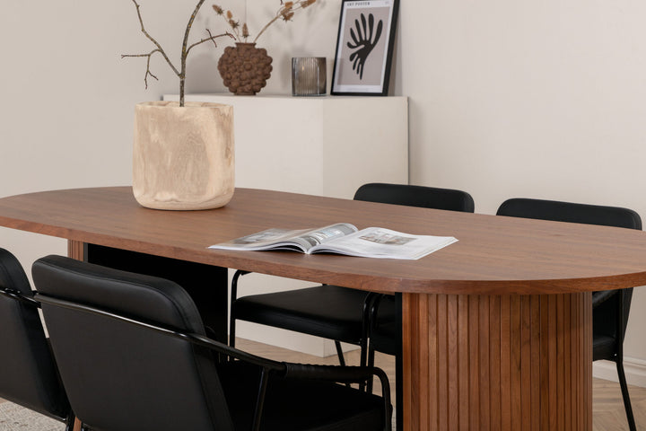 Venture Home Bianca Oval Dining Table - Walnut / Black Veneer+Tvist Chair - Black / Black PU_4
