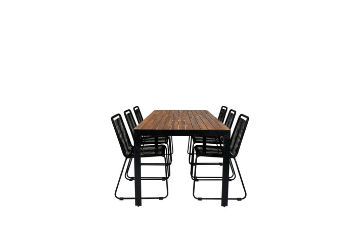 Venture Home Bois Dining table 205*90cm - Black Legs / Acacia +Lindos Stacking Chair - Black Alu / Black Rope_6