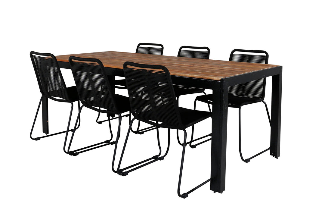 Venture Home Bois Dining table 205*90cm - Black Legs / Acacia +Lindos Stacking Chair - Black Alu / Black Rope_6