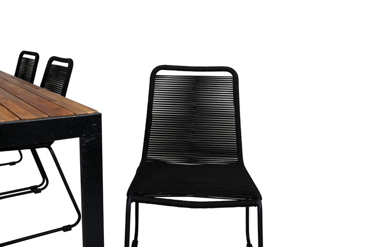 Venture Home Bois Dining table 205*90cm - Black Legs / Acacia +Lindos Stacking Chair - Black Alu / Black Rope_6