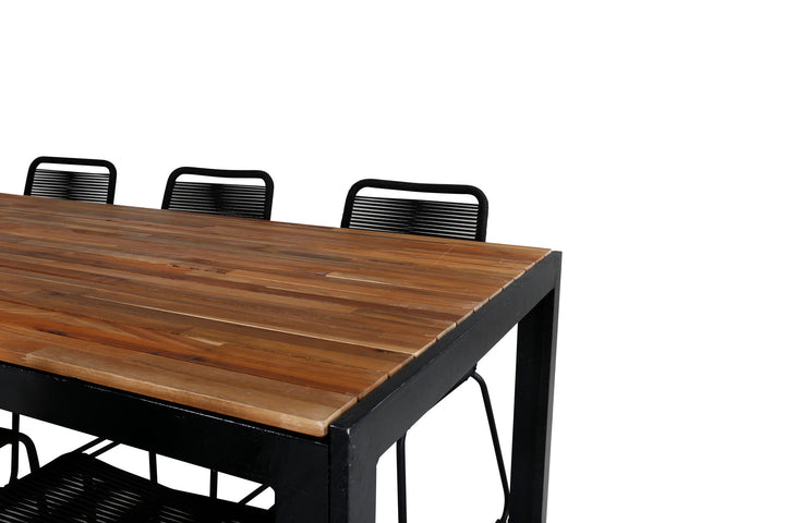 Venture Home Bois Dining table 205*90cm - Black Legs / Acacia +Lindos Stacking Chair - Black Alu / Black Rope_6