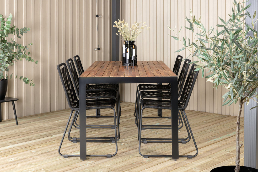 Venture Home Bois Dining table 205*90cm - Black Legs / Acacia +Lindos Stacking Chair - Black Alu / Black Rope_6