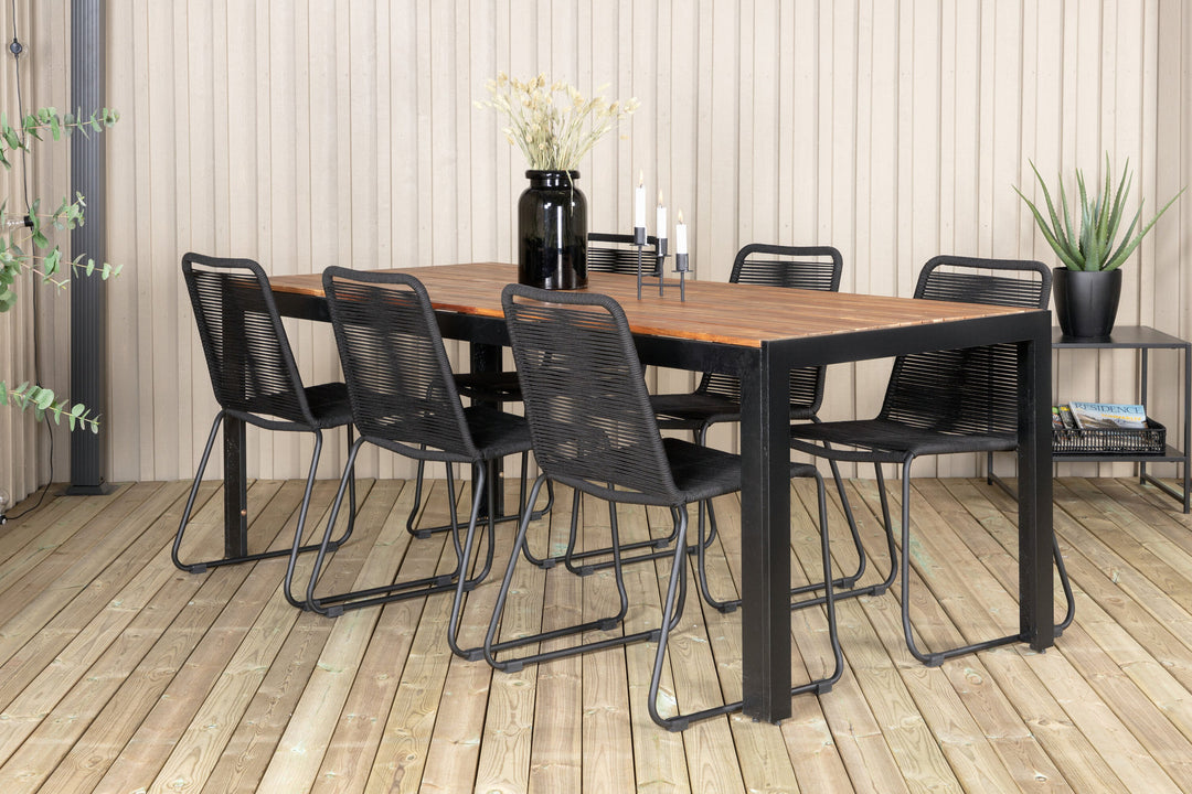 Venture Home Bois Dining table 205*90cm - Black Legs / Acacia +Lindos Stacking Chair - Black Alu / Black Rope_6