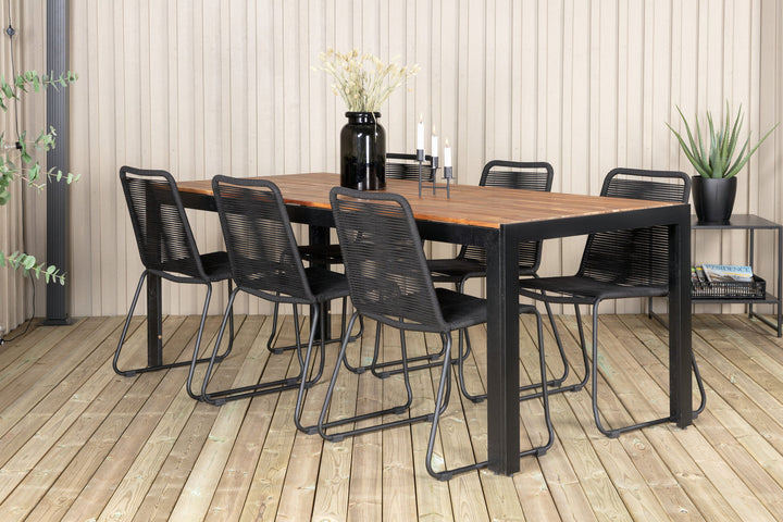 Venture Home Bois Dining table 205*90cm - Black Legs / Acacia +Lindos Stacking Chair - Black Alu / Black Rope_6