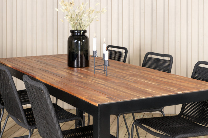 Venture Home Bois Dining table 205*90cm - Black Legs / Acacia +Lindos Stacking Chair - Black Alu / Black Rope_6