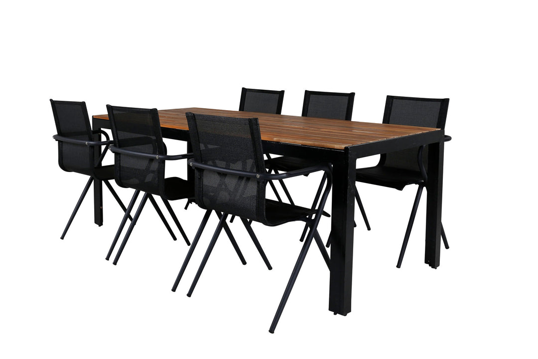 Venture Home Bois Dining table 205*90cm - Black Legs / Acacia +Alina Dining Chair - Black Alu / Black Textilene_6
