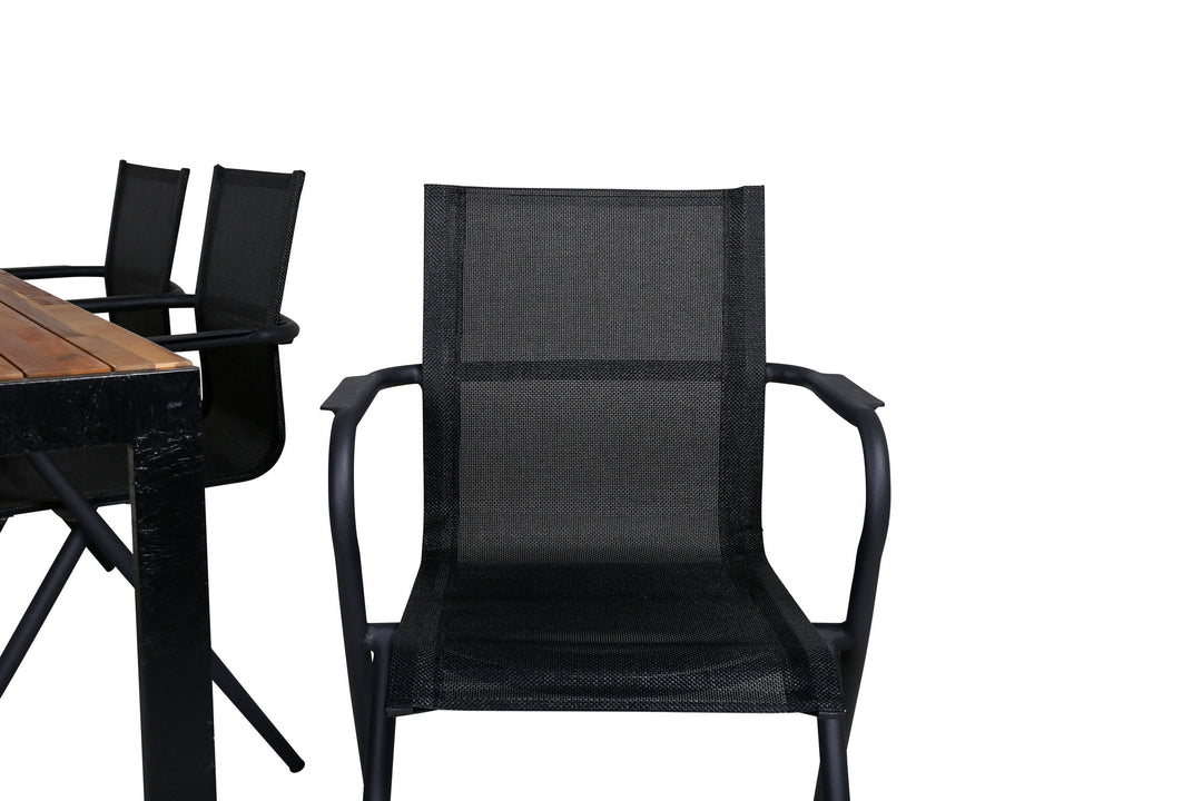 Venture Home Bois Dining table 205*90cm - Black Legs / Acacia +Alina Dining Chair - Black Alu / Black Textilene_6
