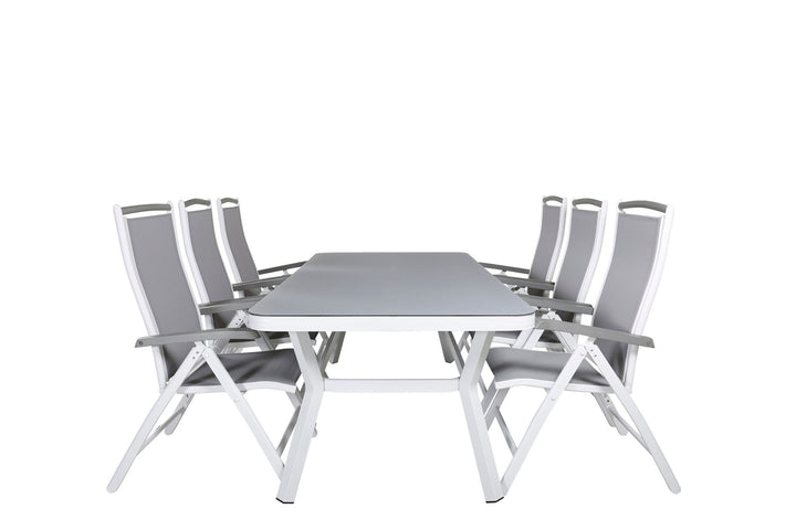 Venture Home Virya Dining Table - White Alu / Grey Glass - big table+Albany 5:pos Chair - White/Grey_6