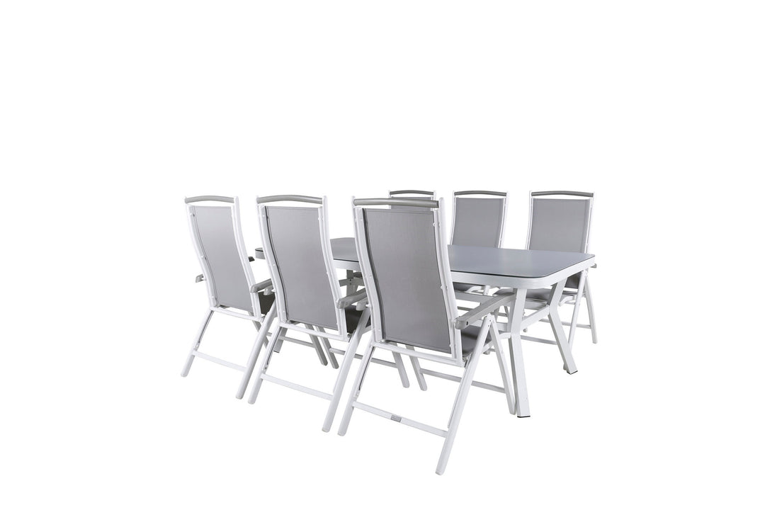 Venture Home Virya Dining Table - White Alu / Grey Glass - big table+Albany 5:pos Chair - White/Grey_6