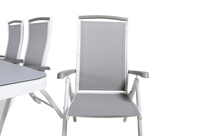 Venture Home Virya Dining Table - White Alu / Grey Glass - big table+Albany 5:pos Chair - White/Grey_6