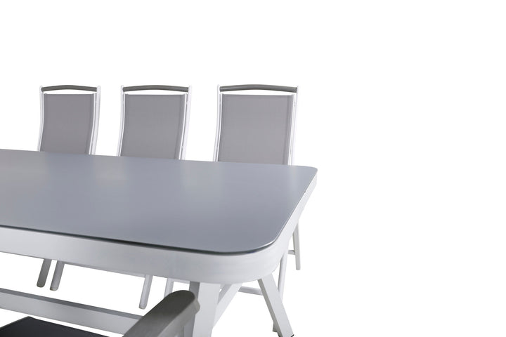 Venture Home Virya Dining Table - White Alu / Grey Glass - big table+Albany 5:pos Chair - White/Grey_6