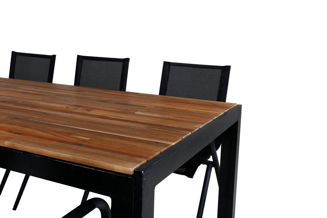 Venture Home Bois Dining table 205*90cm - Black Legs / Acacia +Alina Dining Chair - Black Alu / Black Textilene_6