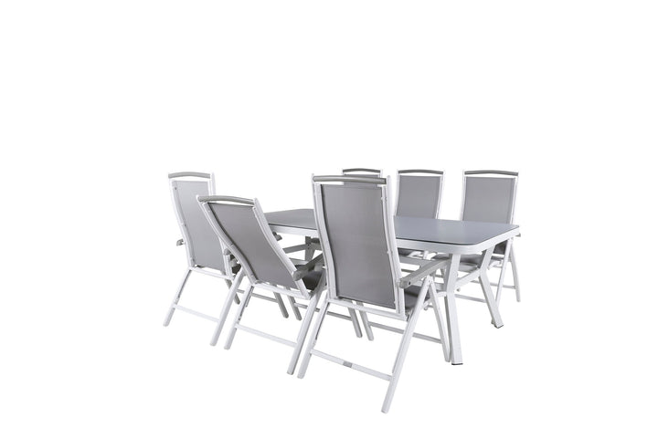 Venture Home Virya Dining Table - White Alu / Grey Glass - big table+Albany 5:pos Chair - White/Grey_6