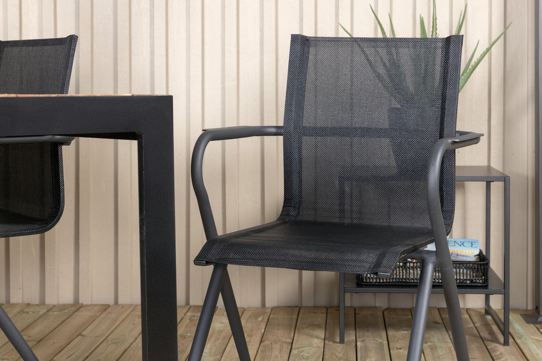 Venture Home Bois Dining table 205*90cm - Black Legs / Acacia +Alina Dining Chair - Black Alu / Black Textilene_6