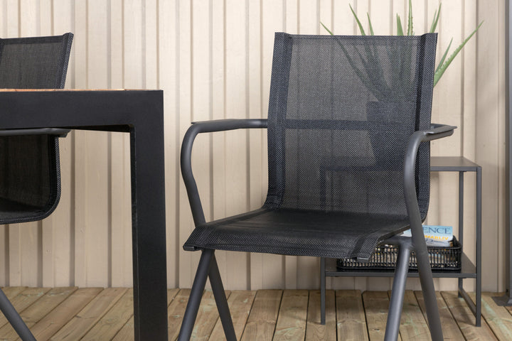 Venture Home Bois Dining table 205*90cm - Black Legs / Acacia +Alina Dining Chair - Black Alu / Black Textilene_6