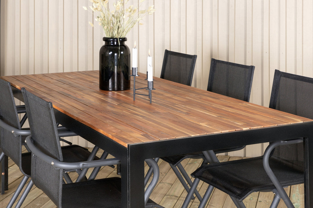 Venture Home Bois Dining table 205*90cm - Black Legs / Acacia +Alina Dining Chair - Black Alu / Black Textilene_6