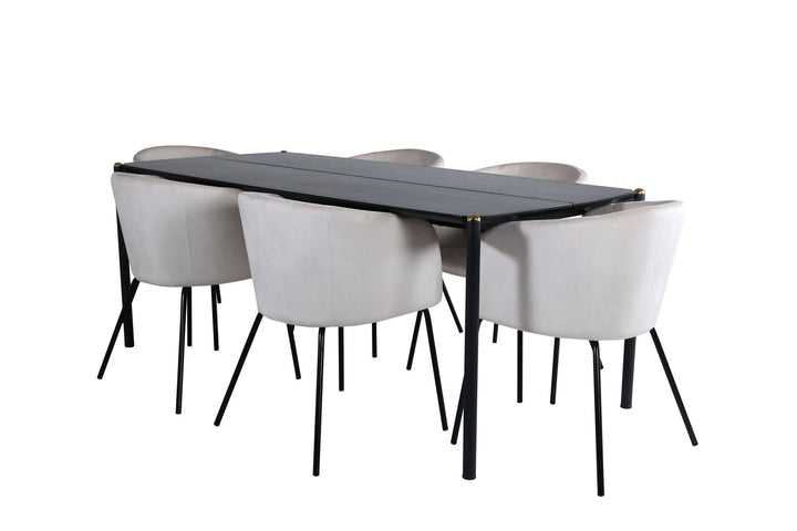 Venture Home Pelle Dining Table - Black / black Black+Berit Chair - Black / Beige Velvet_6