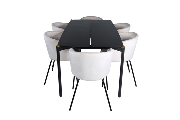 Venture Home Pelle Dining Table - Black / black Black+Berit Chair - Black / Beige Velvet_6