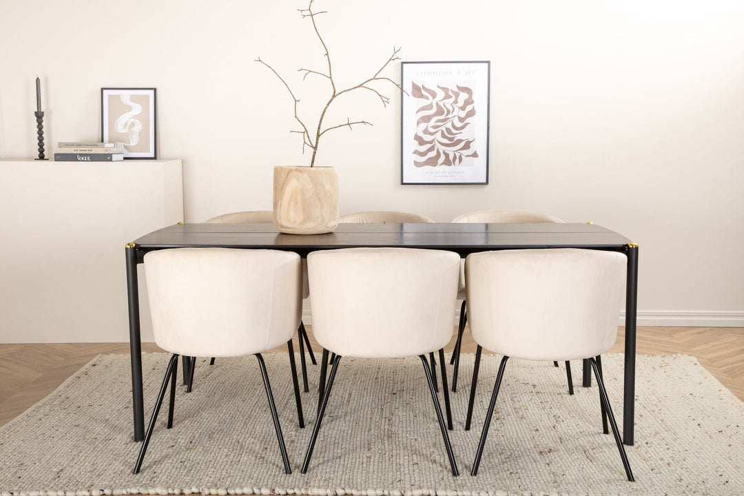 Venture Home Pelle Dining Table - Black / black Black+Berit Chair - Black / Beige Velvet_6