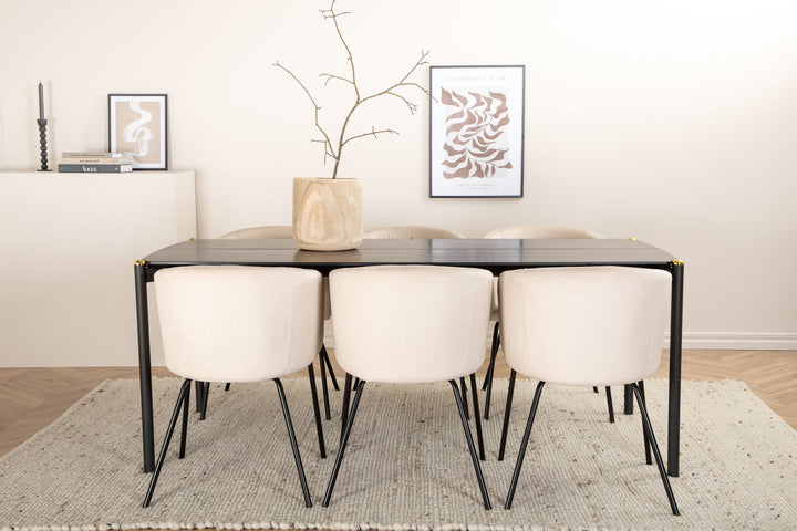 Venture Home Pelle Dining Table - Black / black Black+Berit Chair - Black / Beige Velvet_6