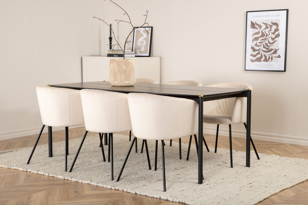 Venture Home Pelle Dining Table - Black / black Black+Berit Chair - Black / Beige Velvet_6
