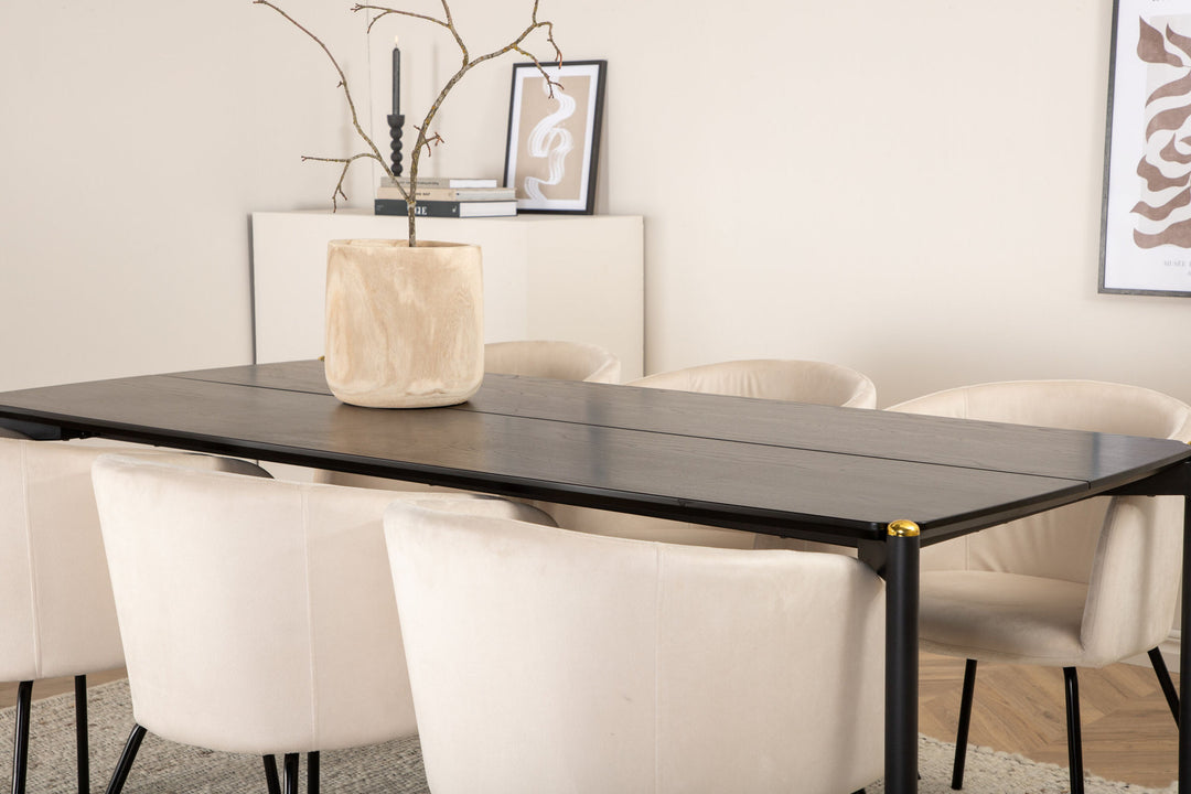Venture Home Pelle Dining Table - Black / black Black+Berit Chair - Black / Beige Velvet_6