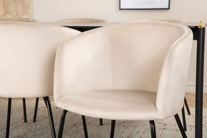 Venture Home Pelle Dining Table - Black / black Black+Berit Chair - Black / Beige Velvet_6
