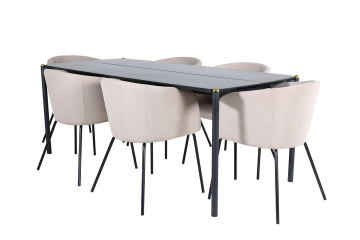Venture Home Pelle Dining Table - Black / black Black+Berit Chair - Black / Beige Fabric (Polyester linen )_6