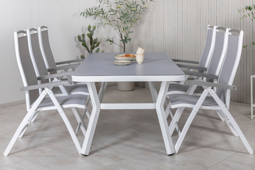 Venture Home Virya Dining Table - White Alu / Grey Glass - big table+Albany 5:pos Chair - White/Grey_6