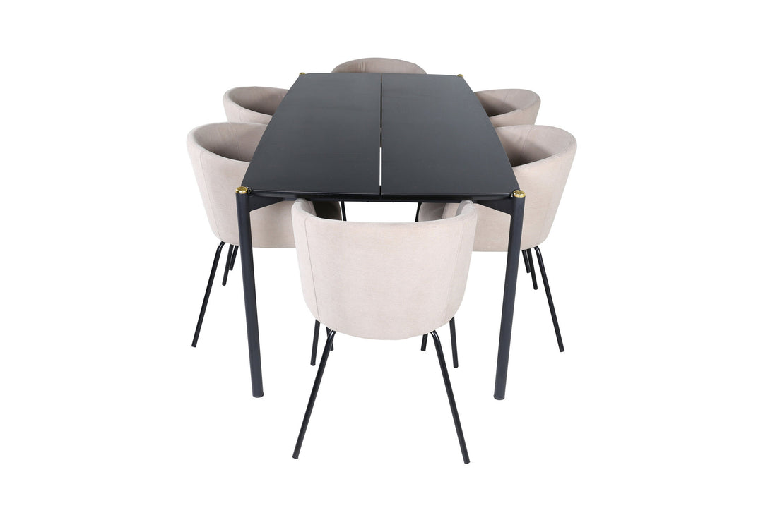Venture Home Pelle Dining Table - Black / black Black+Berit Chair - Black / Beige Fabric (Polyester linen )_6