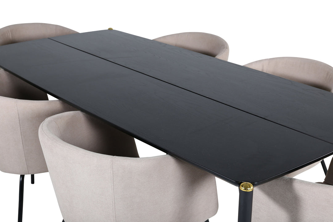 Venture Home Pelle Dining Table - Black / black Black+Berit Chair - Black / Beige Fabric (Polyester linen )_6