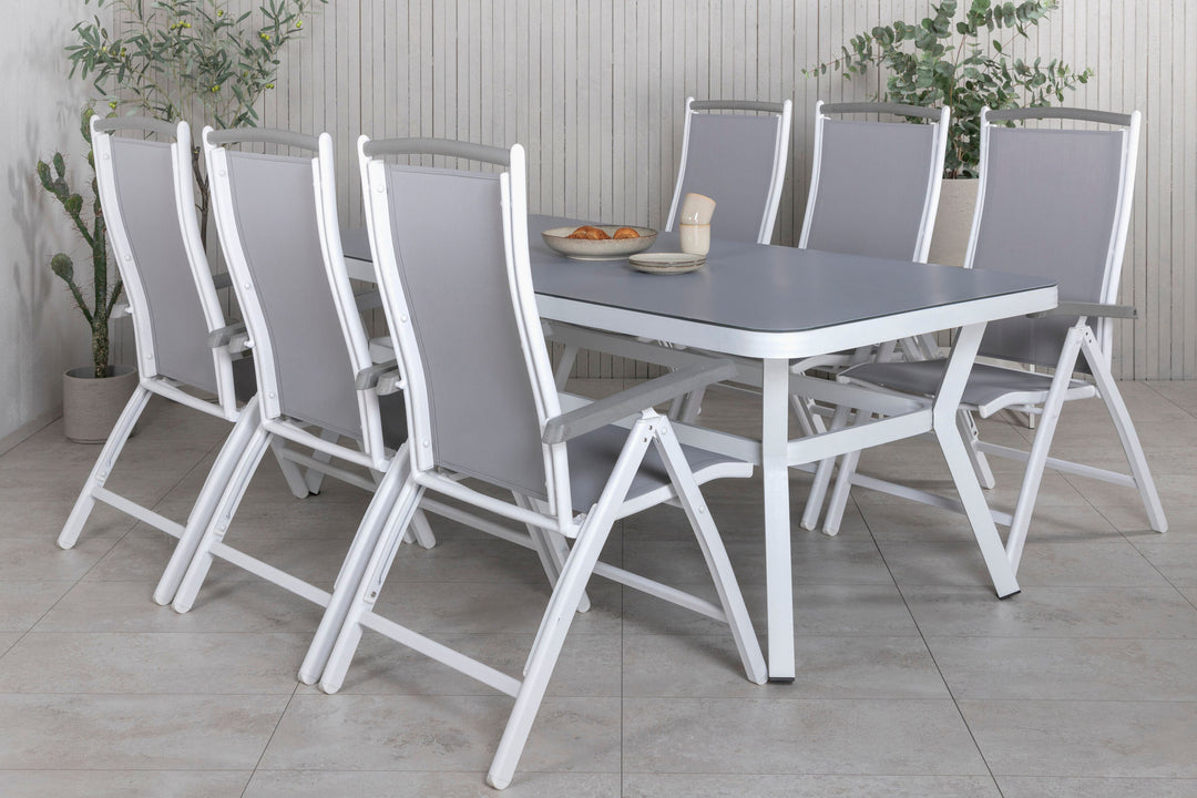 Venture Home Virya Dining Table - White Alu / Grey Glass - big table+Albany 5:pos Chair - White/Grey_6