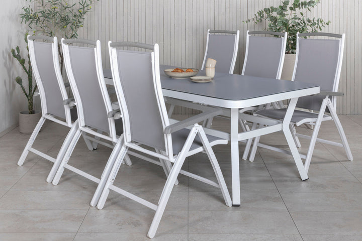Venture Home Virya Dining Table - White Alu / Grey Glass - big table+Albany 5:pos Chair - White/Grey_6