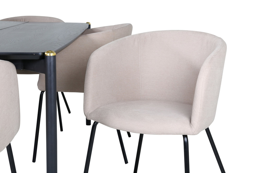 Venture Home Pelle Dining Table - Black / black Black+Berit Chair - Black / Beige Fabric (Polyester linen )_6