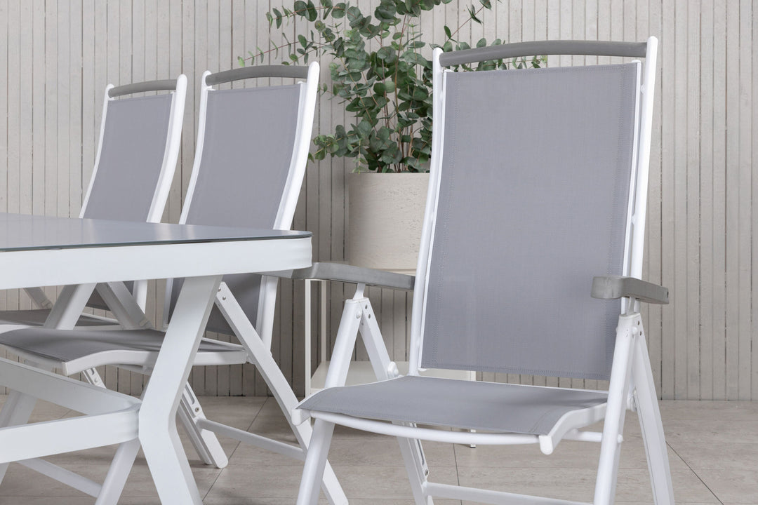 Venture Home Virya Dining Table - White Alu / Grey Glass - big table+Albany 5:pos Chair - White/Grey_6