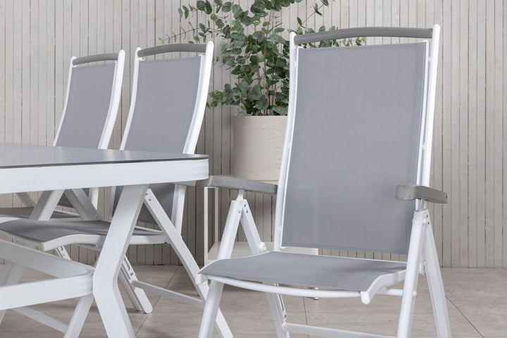 Venture Home Virya Dining Table - White Alu / Grey Glass - big table+Albany 5:pos Chair - White/Grey_6